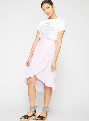 Miss Selfridge Lilac poplin frilled midi skirt