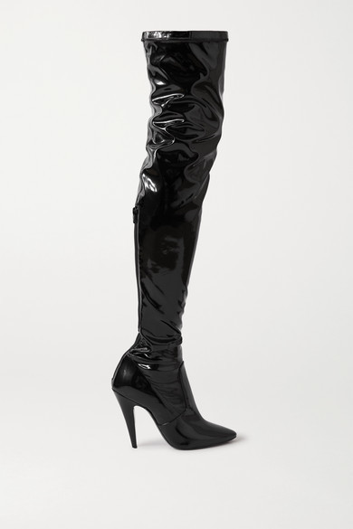 black patent over the knee boots