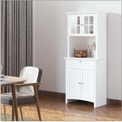 Ophelia & Co. Elegant Buffet With Hutch Kitchen Pantry Storage Cabinet With Framed Glass Door Drawer And Microwave Space