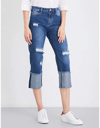 Mo&Co. Distressed cropped high-rise jeans
