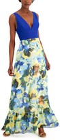 Thumbnail for your product : Aidan by Aidan Mattox Plunging Floral-Print A-Line Dress