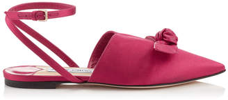 Jimmy Choo TEMPLE FLAT Cerise Satin and Nappa Leather Pointy Toe Flats