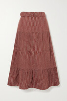 Thumbnail for your product : Faithfull The Brand + Net Sustain Farida Belted Polka-dot Cotton-poplin Midi Skirt - Brown