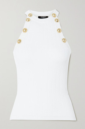 Balmain Button-embellished Ribbed-knit Tank - White