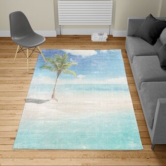 Beach Theme Nursery Rug Floor Carpet Yoga Mat 20 x 31 inches 1.7 'x 2.6' Naanle Coconut Palm Tree Non Slip Area Rug for Living Dinning Room Bedroom Kitchen 