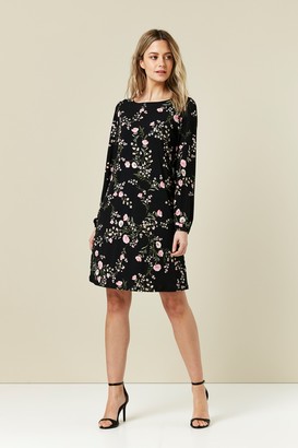 Wallis PETITE Black Floral Print Swing Dress