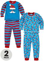 Thumbnail for your product : Ladybird Boys Chritsmas Santa Pyjamas (2 Pack)