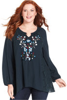 Thumbnail for your product : Style&Co. Plus Size Embroidered Lace-Trim Peasant Top