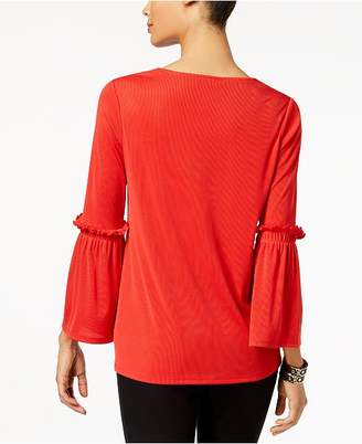 Alfani Rib-Knit Ruffled-Sleeve Top, Created for Macy's