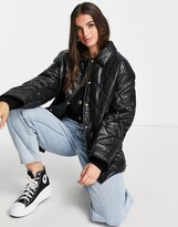 Thumbnail for your product : ASOS DESIGN faux leather quilted puffer jacket in black - BLACK