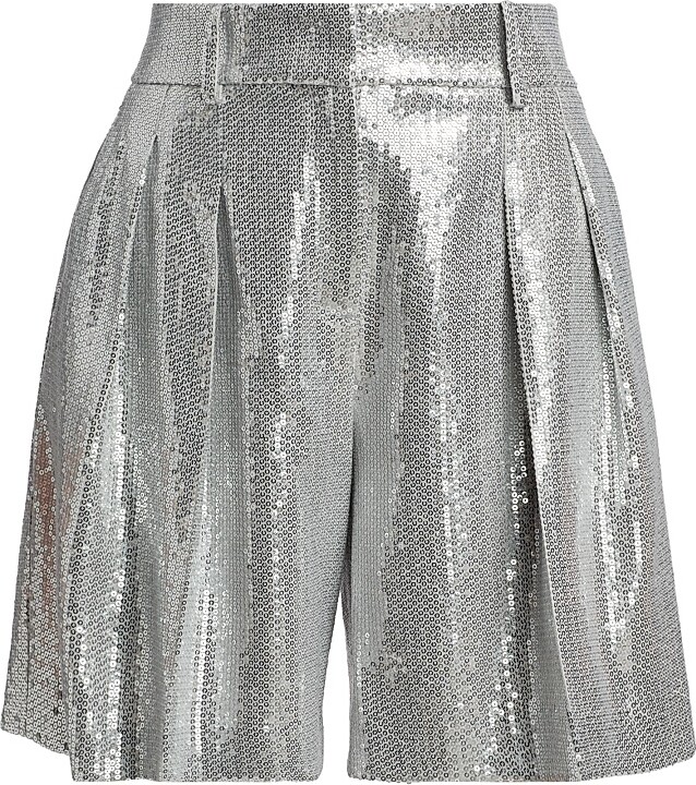 Michael Kors Collection Women's Sequined Pleated Shorts - Pearl Silver - Size 6