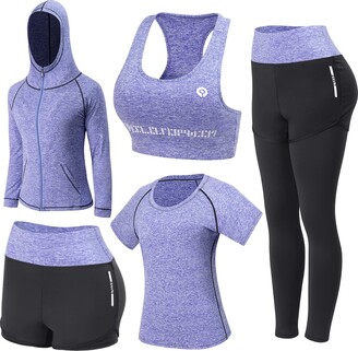 Women's 5pcs Yoga Suit Sportsuits Running Jogging Gym Workout