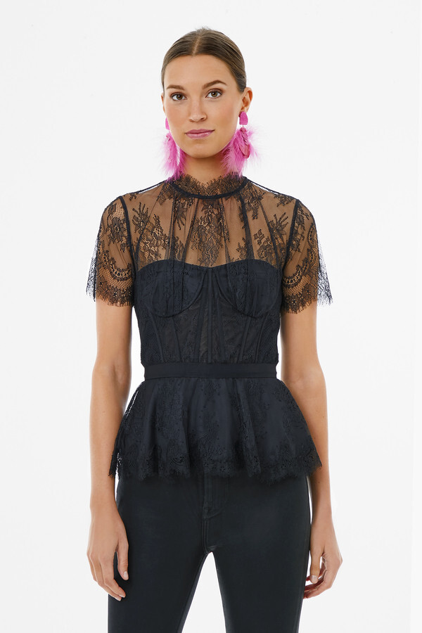 Jonathan Simkhai Black Kehlani Lingerie Lace Bustier Top - ShopStyle