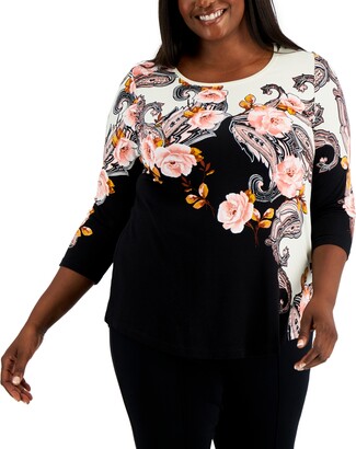 JM Collection Plus Size Garden Graphic Print Top, Created for