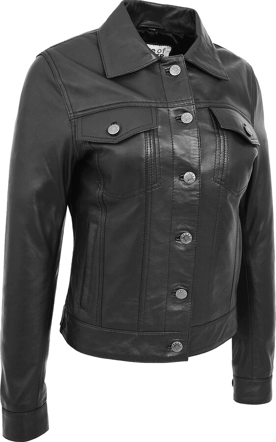 A1 FASHION GOODS Ladies Real Leather Studded Cropped Biker Style Jacket Diane Black