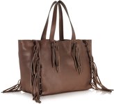 Thumbnail for your product : Valentino C-Rockee Chocolate Leather Fringed Tote