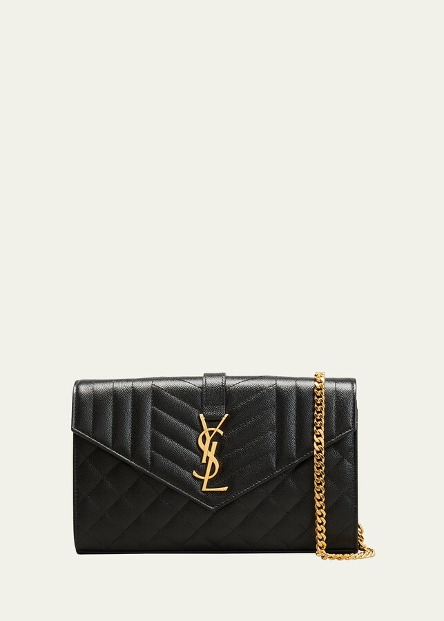 Saint Laurent Monogram Ysl V-Flap Large Tri-Quilt Envelope Chain Shoulder Bag - Golden Hardware Dark Beige