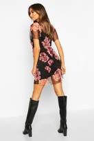 Thumbnail for your product : boohoo Large Rose Print Mesh Smock Dress