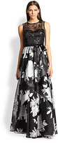 Thumbnail for your product : Teri Jon Sequin-Lace Top & Layered Skirt Gown