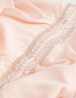 tfnc bardot maxi bridesmaid dress with fishtail and embellished waist