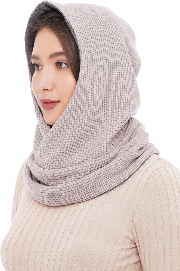 Etsy Womens Scoodie Knit Hooded Scarf Pink Cowl Hood Knitted Chunky Warm For Ladies