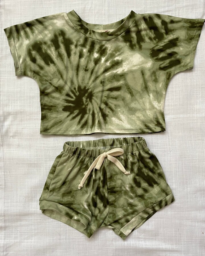Girls Olive Sage Tie Dye Fashion, Green Tie Set, Crop Tee, Bummies, Toddler Dye, Girls Clothing Sets