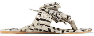 Figue Scaramouche Tasseled Zebra-print Calf Hair Sandals - Off-white