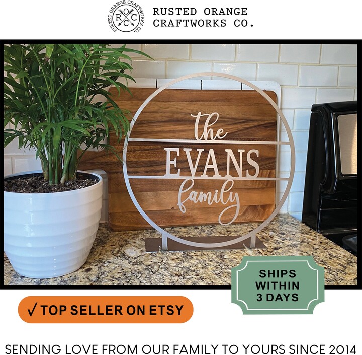 Rusted Orange - Anderson Tabletop Or Shelf Personalized Name Sign Family Style- Freestanding Personalized Family Last Name Sign For Couples