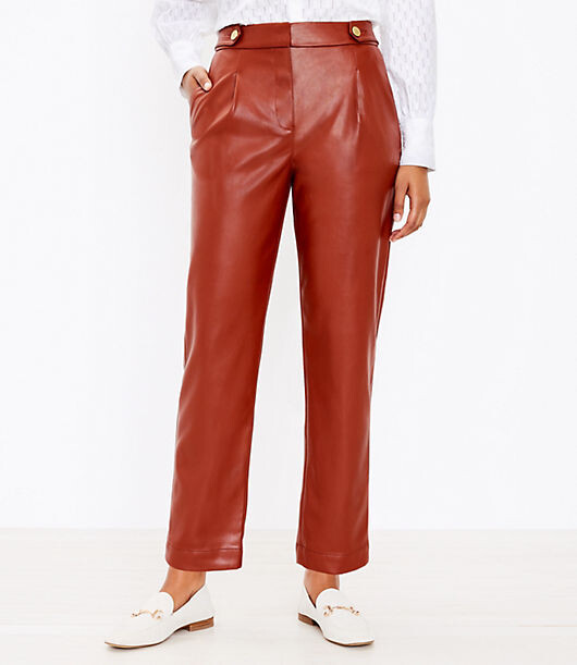 LOFT Tall Button Tab Slim Pants in Faux Leather - ShopStyle