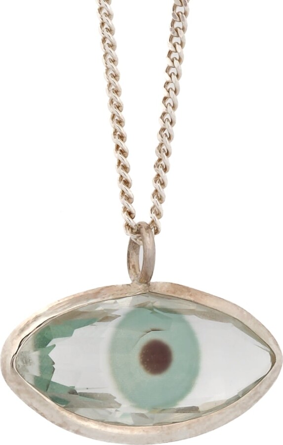 Ebru Jewelry Green / White / Silver Green Evil Eye Pendant Positive Energy Sterling Silver Chain Necklace - Green