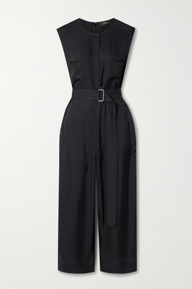 Theory Cropped Belted Twill Jumpsuit - Black