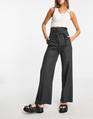 Topshop high waist pinstripe pants in charcoal - ShopStyle