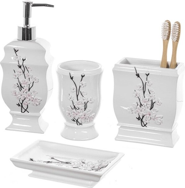 Creative Scents Mosaic Glass Silver-Gray Bathroom Accessories Set of 4 -  silver - ShopStyle