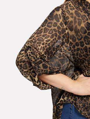 Shein Plus V-cut Neck Rolled Tab Sleeve Leopard Top