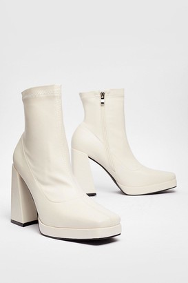 Nasty Gal Womens Faux Leather Square Toe High Ankle Boots - White - 3