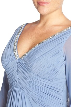Marina Embellished V-Neck Long Sleeve Gown (Plus Size)