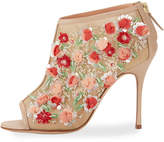 Thumbnail for your product : Manolo Blahnik Clizia Mesh Floral Peep-Toe Booties, Nude