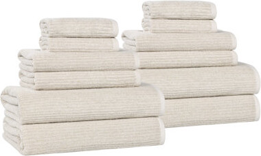 Superior Destin Viscose Cotton Blend Medium Weight Textured Ribbed 12 Piece Towel Set