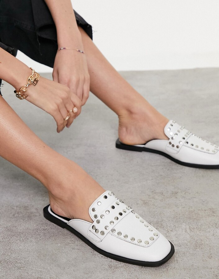 Topshop Lotus studded leather loafer mule in white - ShopStyle