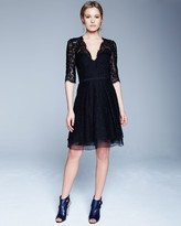 Thumbnail for your product : Carolina Herrera Half-Sleeve V-Neck Lace Cocktail Dress, Black