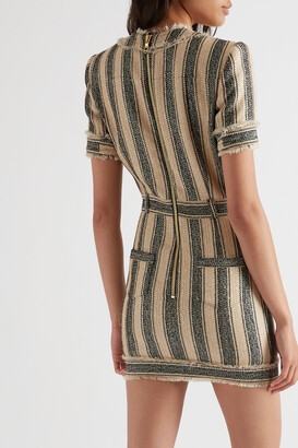 BALMAIN★素敵！Frayed Sequin Striped Pique Mini Dress BALMAIN Frayed sequin-embellished striped piqué mini dress