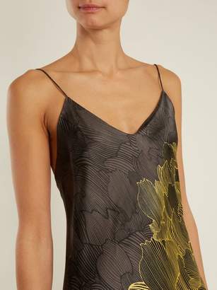 Adriana Iglesias Jadi Floral Print Stretch Silk Slip Dress - Womens - Black Gold