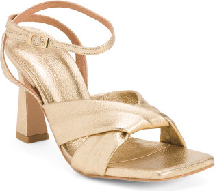 Leather Band Heeled Sandals With Ankle Strap for Women | Leather/Metal