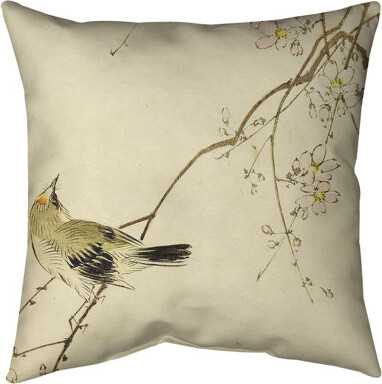 ArtVerse Keito Sato Vintage Japanese Bird and Blossoms Watercolor Floor Pillow - Standard