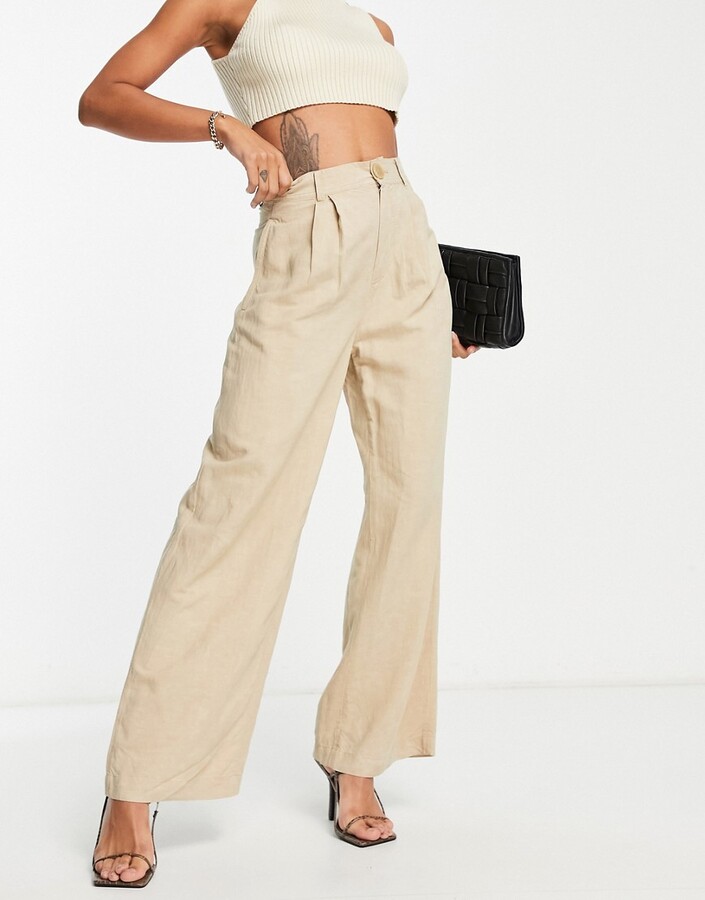 And other stories & wide leg trousers with pleat front in beige linen ...