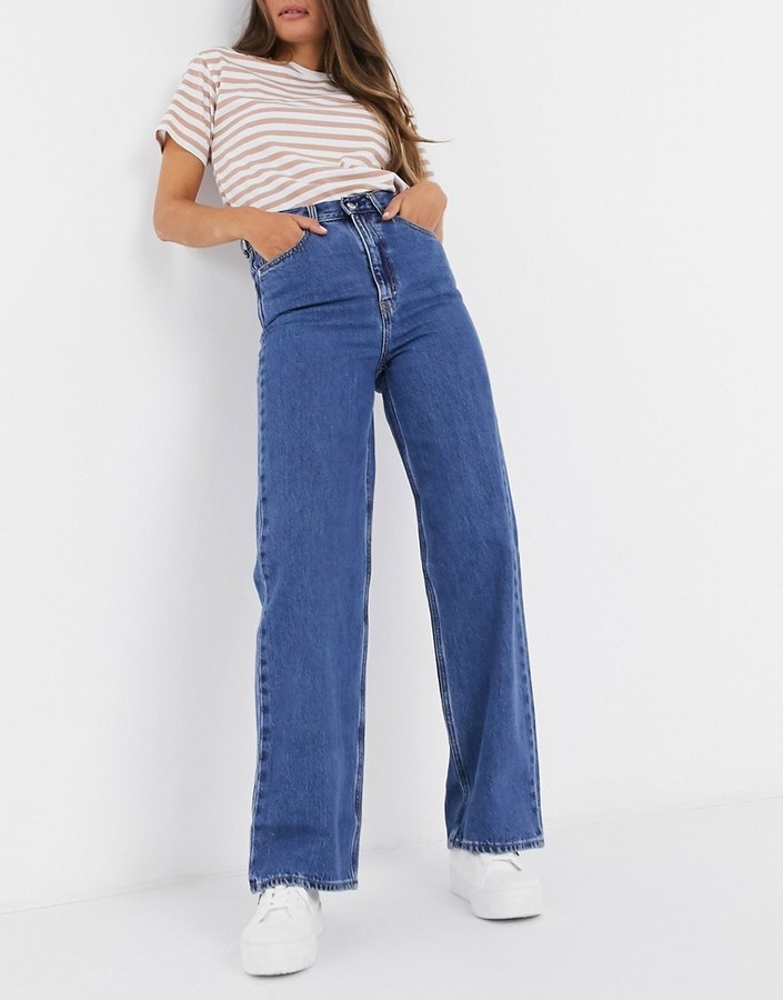 Levi's high loose straight leg jeans in dark blue - ShopStyle