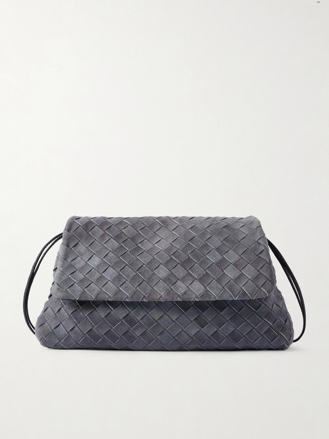Bottega Veneta Giorno Intrecciato Suede Shoulder Bag - Blue