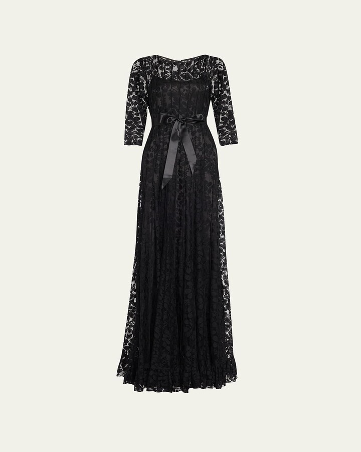 Rickie Freeman For Teri Jon 3/4-Sleeve Lace Overlay Gown