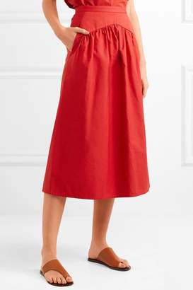 Atlantique Ascoli Cotton And Linen-blend Midi Skirt - Red