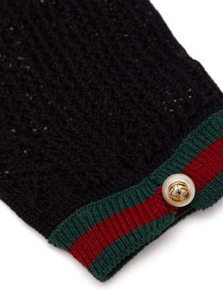 Gucci Web-striped Crochet Gloves - Womens - Black